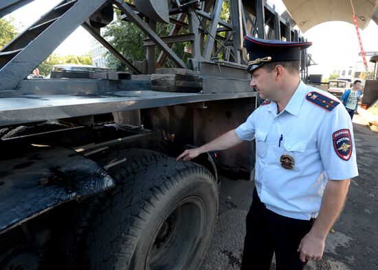Russian traffic police check trucks