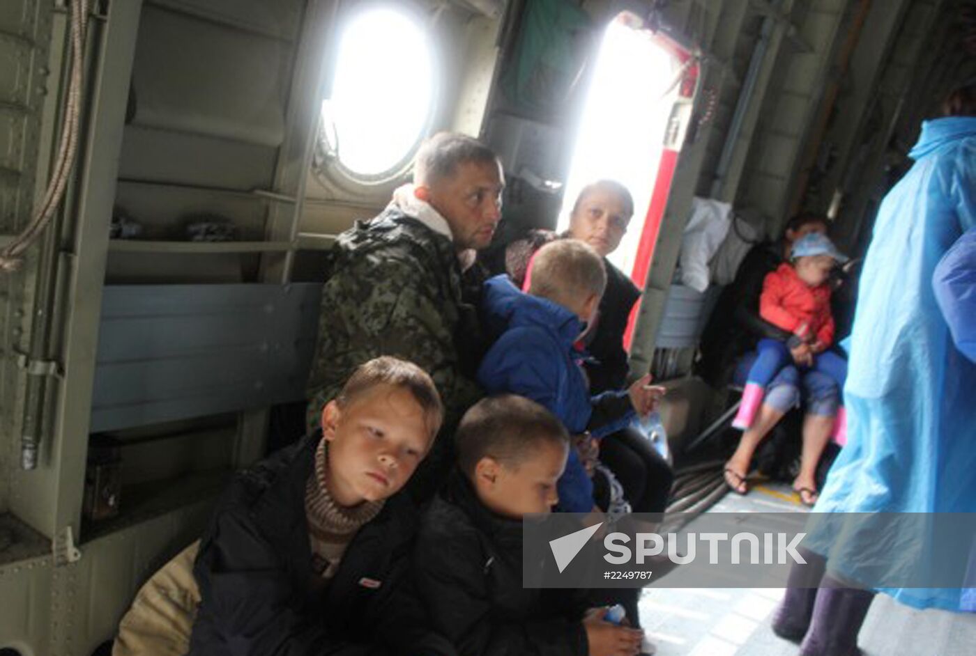 Local people evacuate from flooded Amursk Region