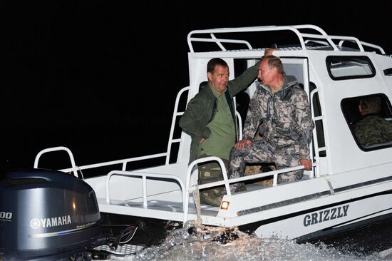 Vladimir Putin and Dmitry Medvedev on holiday