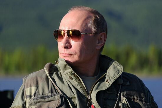 Vladimir Putin and Dmitry Medvedev on holiday
