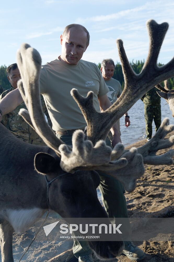 Vladimir Putin and Dmitry Medvedev on holiday