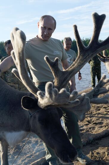 Vladimir Putin and Dmitry Medvedev on holiday