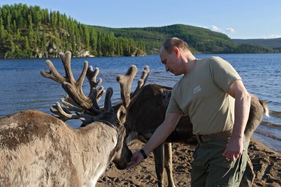 Vladimir Putin and Dmitry Medvedev on holiday