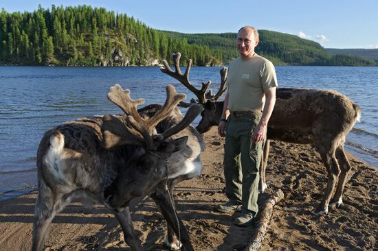 Vladimir Putin and Dmitry Medvedev on holiday