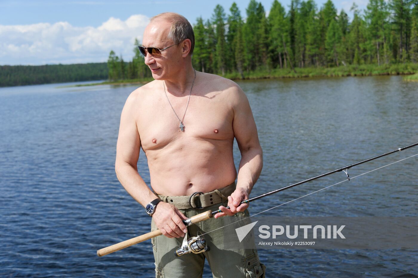 Vladimir Putin and Dmitry Medvedev on holiday