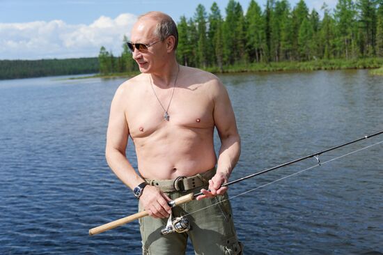 Vladimir Putin and Dmitry Medvedev on holiday