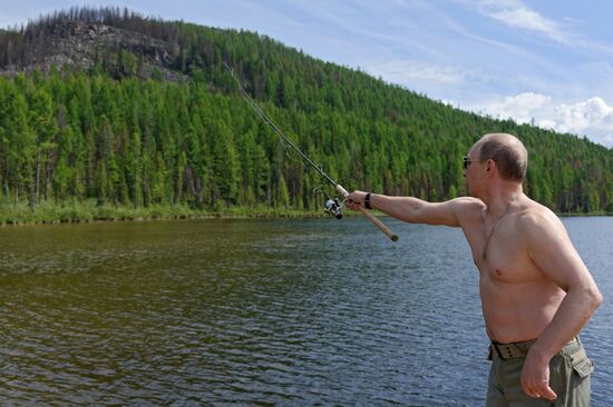 Vladimir Putin and Dmitry Medvedev on holiday