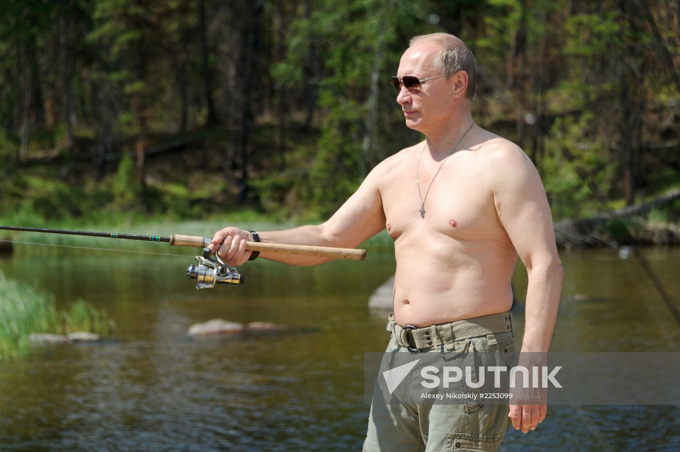 Vladimir Putin and Dmitry Medvedev on holiday