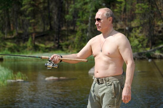 Vladimir Putin and Dmitry Medvedev on holiday