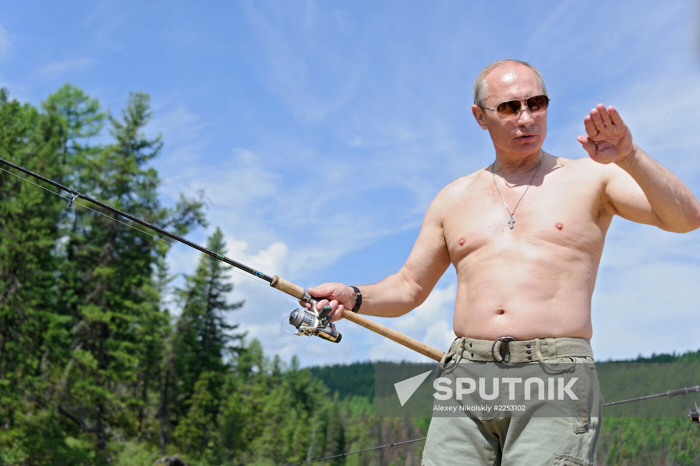 Vladimir Putin and Dmitry Medvedev on holiday