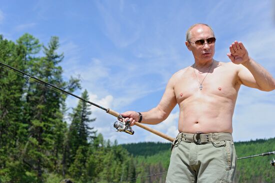 Vladimir Putin and Dmitry Medvedev on holiday