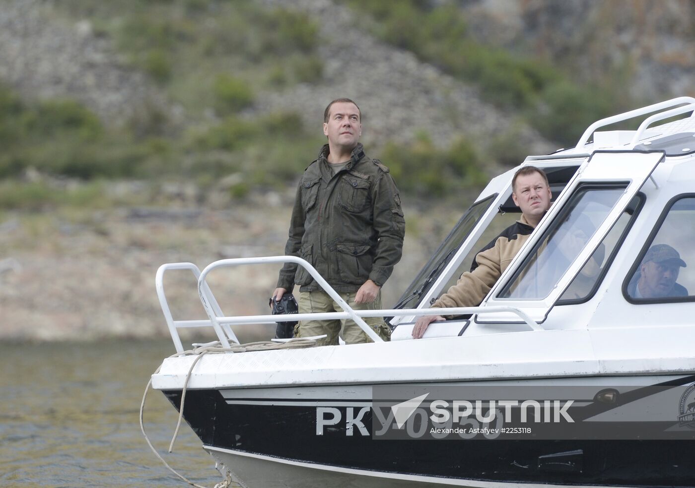 Vladimir Putin and Dmitry Medvedev on holiday