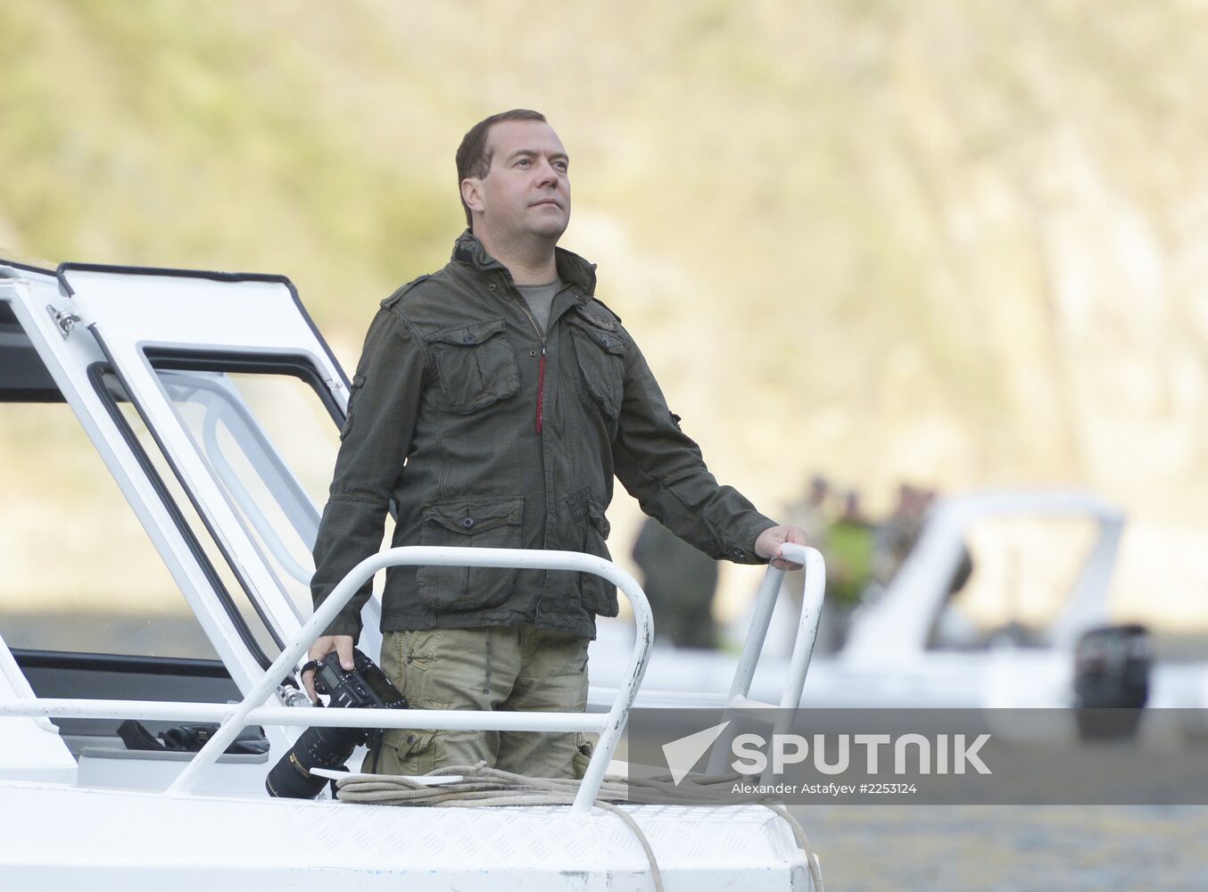 Vladimir Putin and Dmitry Medvedev on holiday