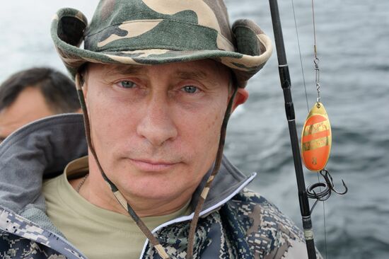 Vladimir Putin and Dmitry Medvedev on holiday