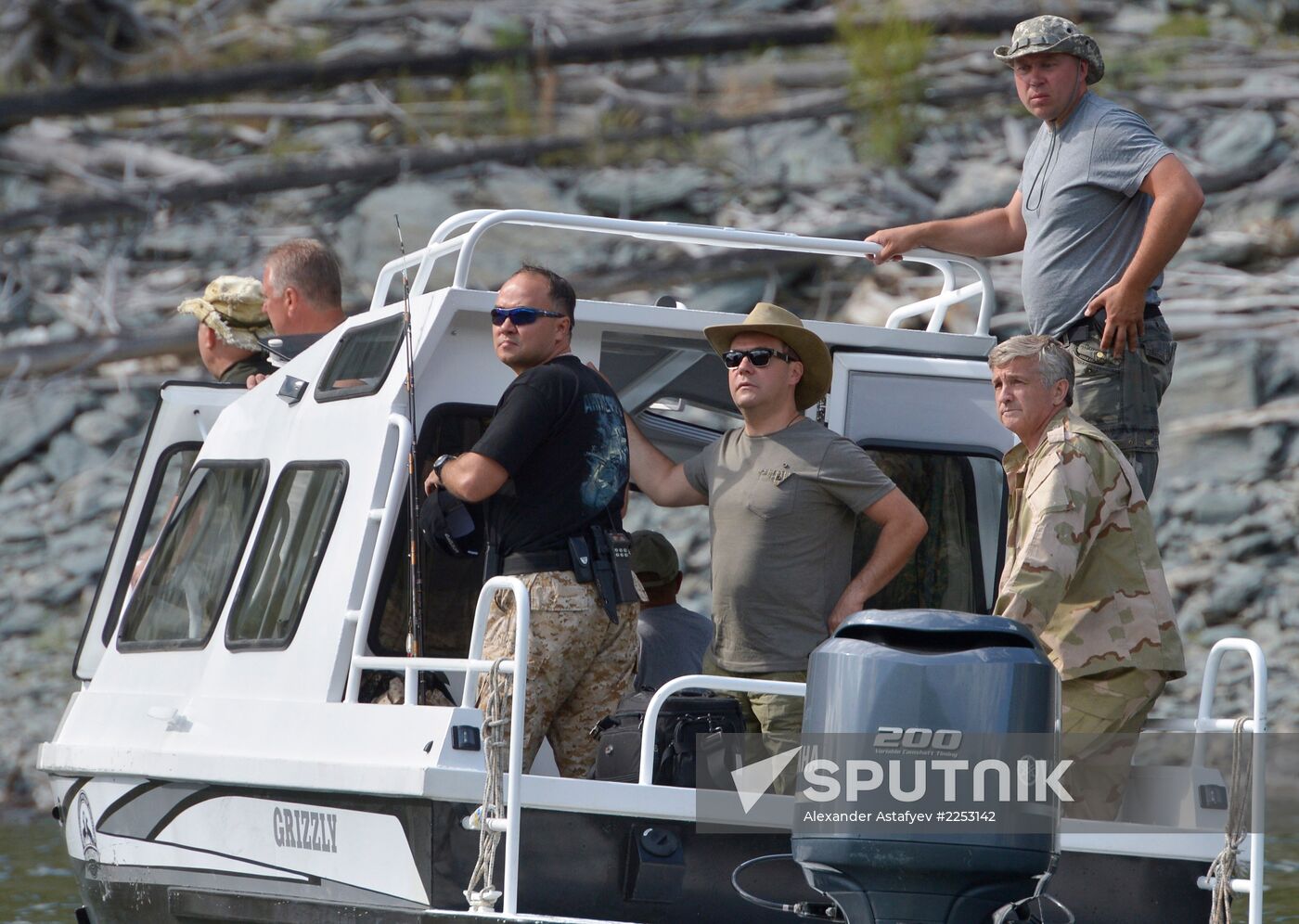 Vladimir Putin and Dmitry Medvedev on holiday