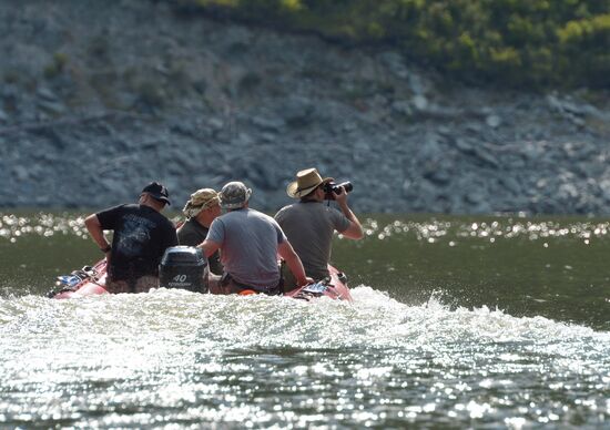 Vladimir Putin and Dmitry Medvedev on holiday