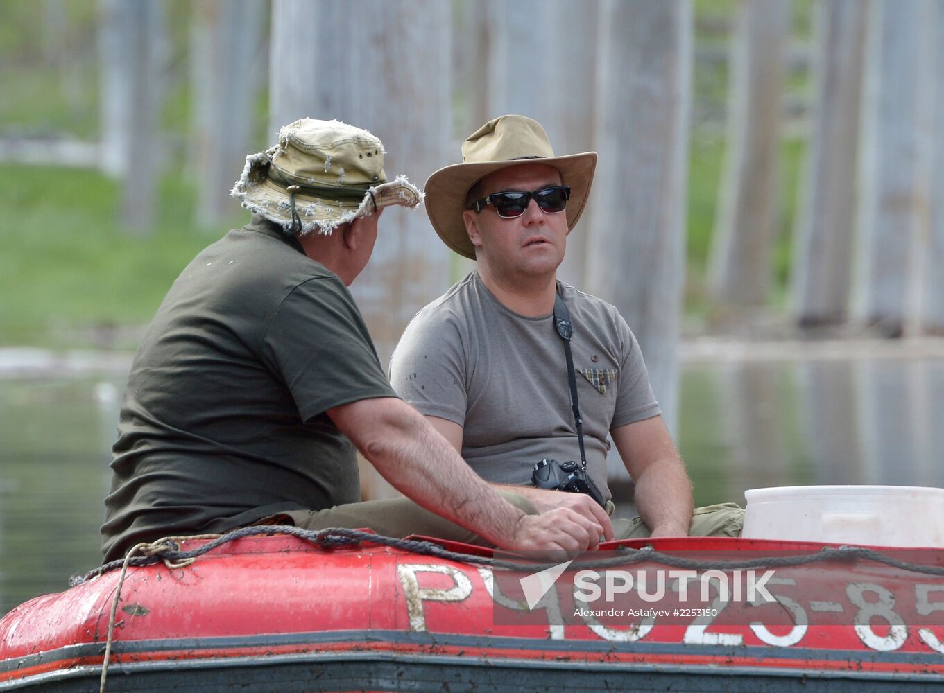 Vladimir Putin and Dmitry Medvedev on holiday