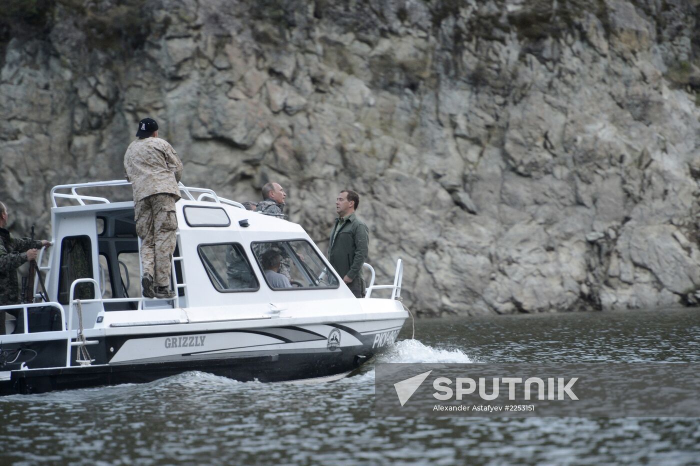 Vladimir Putin and Dmitry Medvedev on holiday