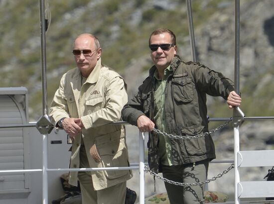 Vladimir Putin and Dmitry Medvedev on holiday
