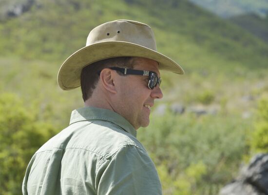 Vladimir Putin and Dmitry Medvedev on holiday