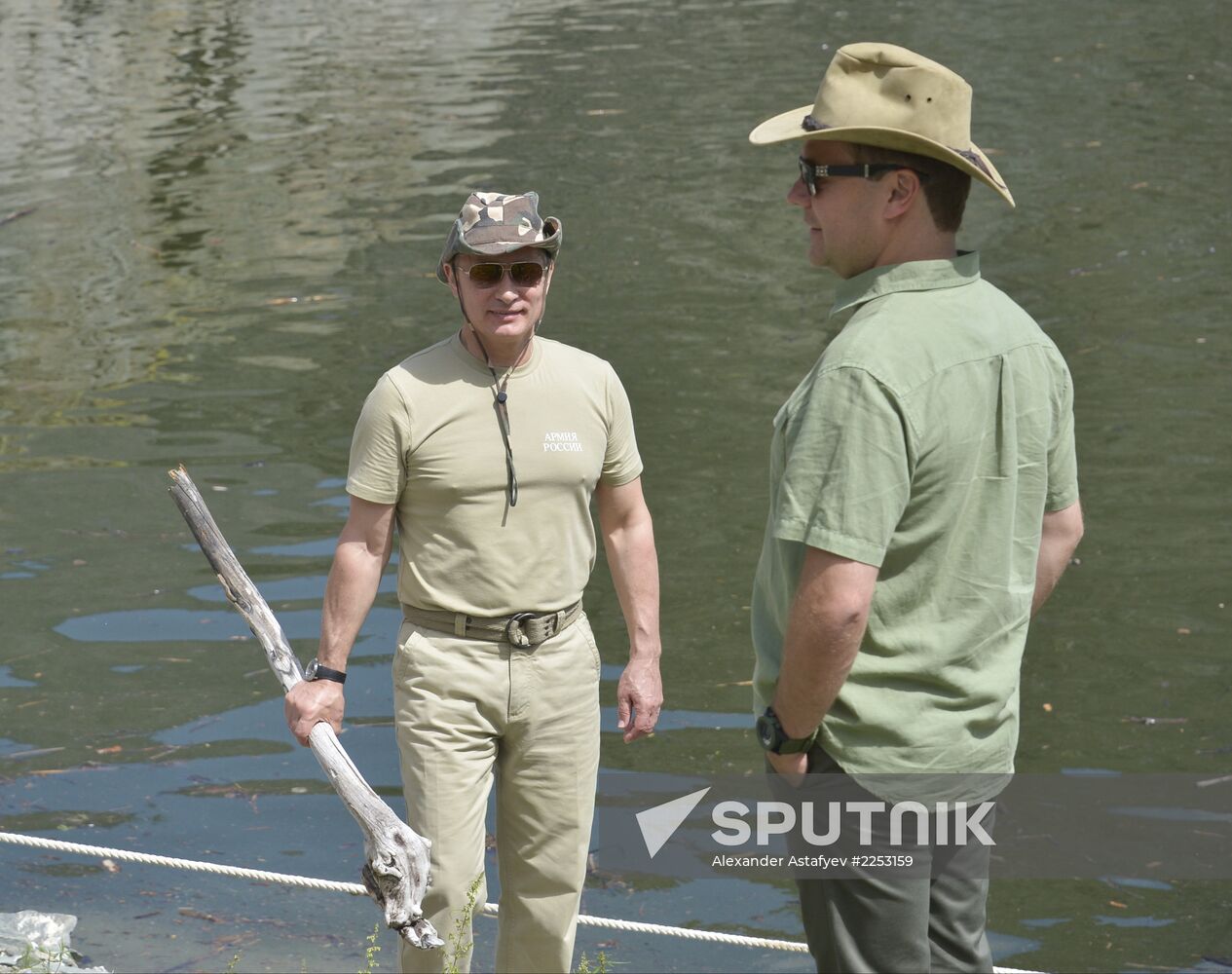 Vladimir Putin and Dmitry Medvedev on holiday