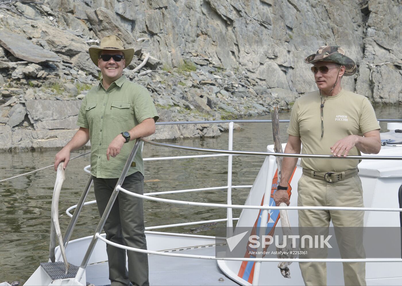 Vladimir Putin and Dmitry Medvedev on holiday