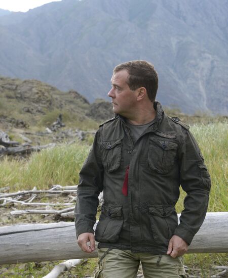 Vladimir Putin and Dmitry Medvedev on holiday