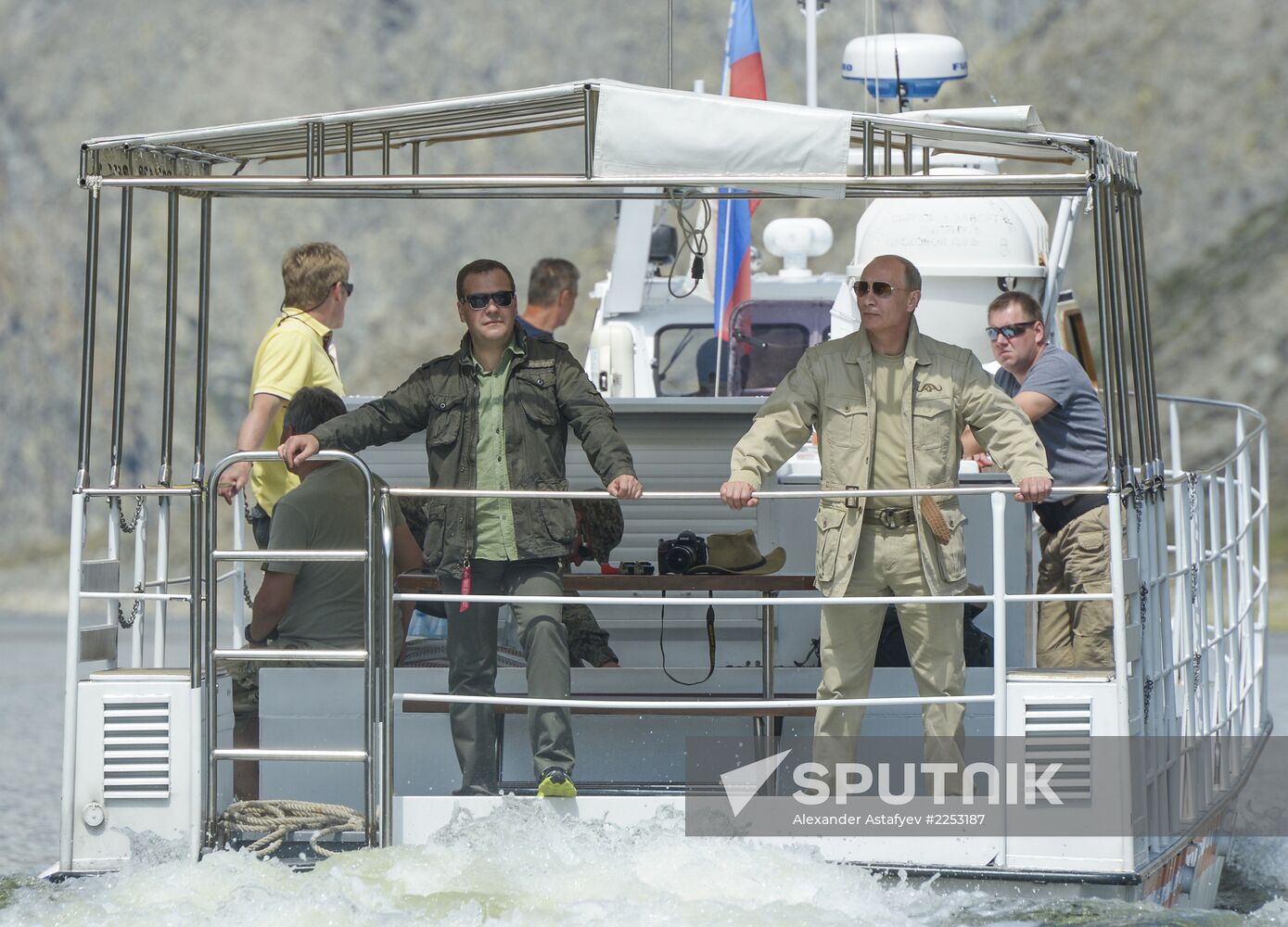 Vladimir Putin and Dmitry Medvedev on holiday