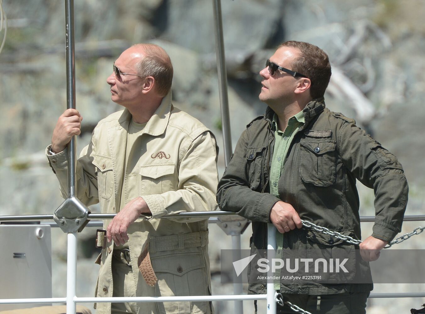 Vladimir Putin and Dmitry Medvedev on holiday