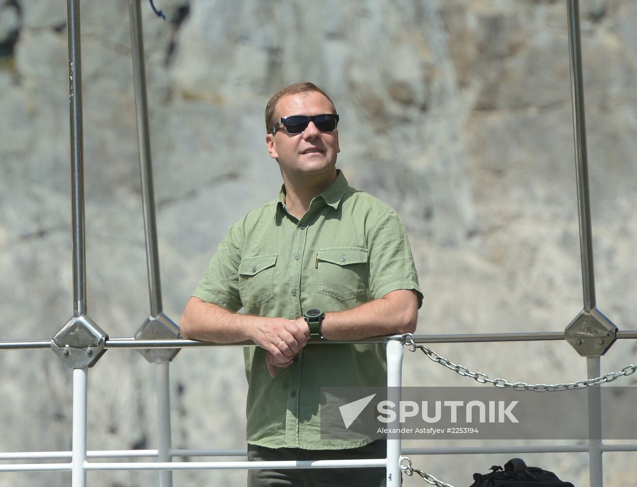 Vladimir Putin and Dmitry Medvedev on holiday