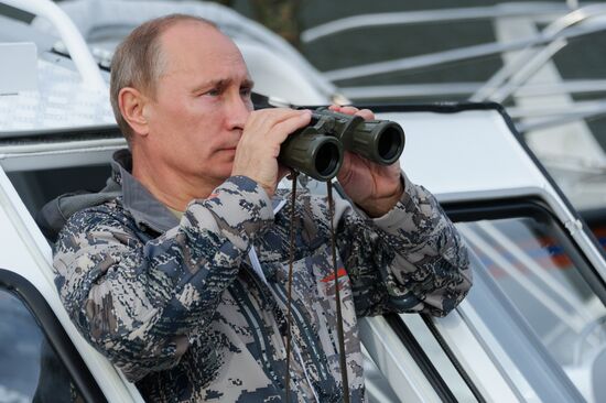 Vladimir Putin and Dmitry Medvedev on holiday