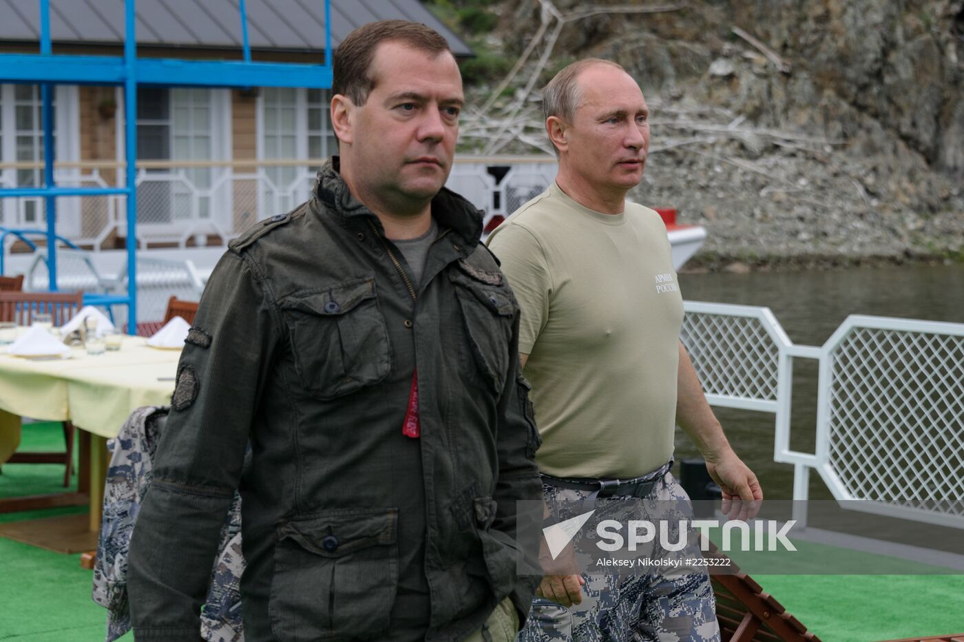 Vladimir Putin and Dmitry Medvedev on holiday