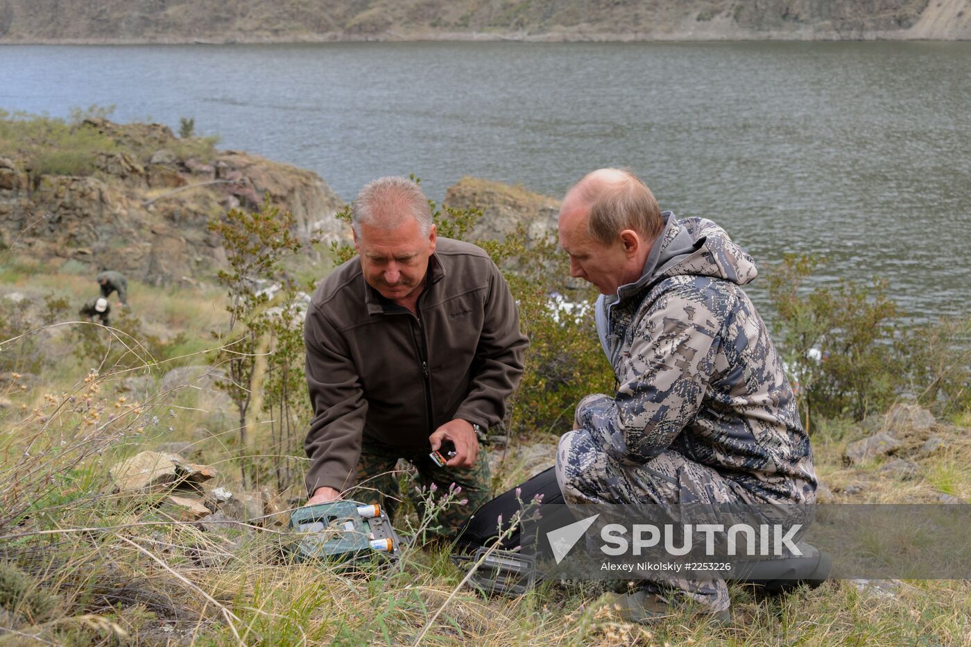 Vladimir Putin and Dmitry Medvedev on holiday