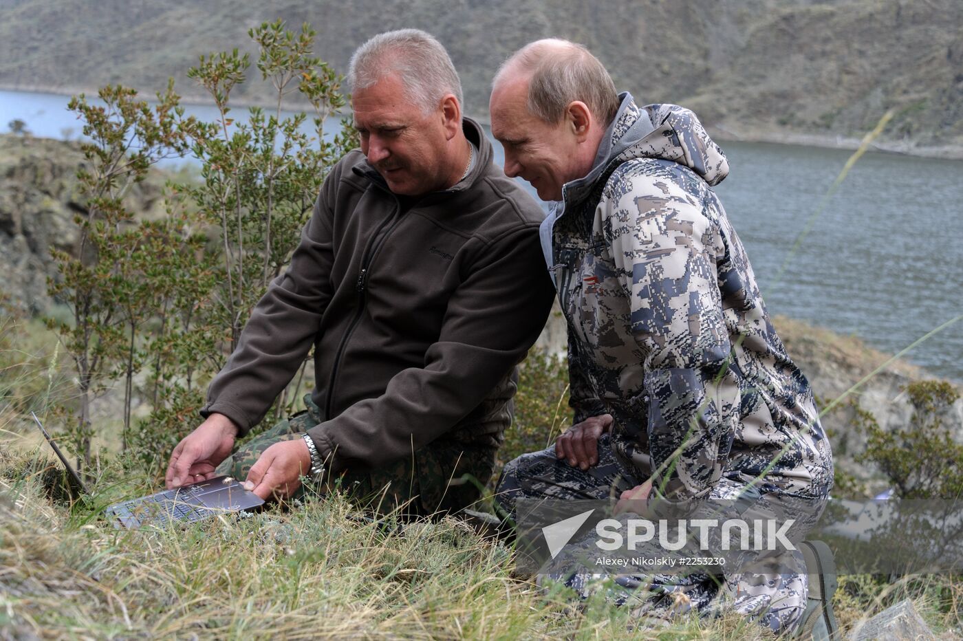 Vladimir Putin and Dmitry Medvedev on holiday