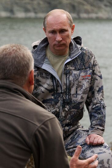 Vladimir Putin and Dmitry Medvedev on holiday