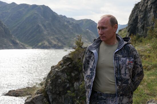 Vladimir Putin and Dmitry Medvedev on holiday