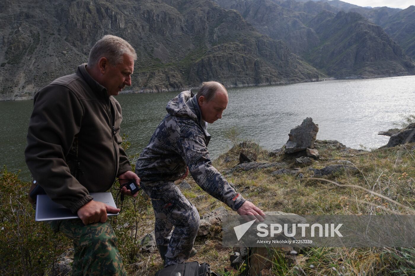 Vladimir Putin and Dmitry Medvedev on holiday