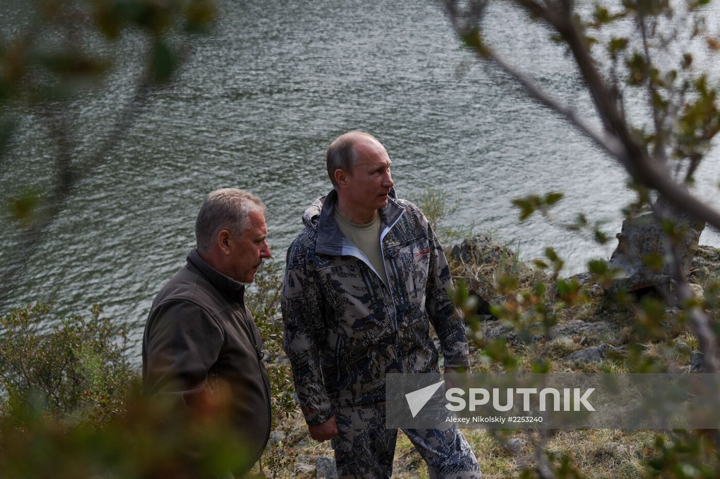 Vladimir Putin and Dmitry Medvedev on holiday