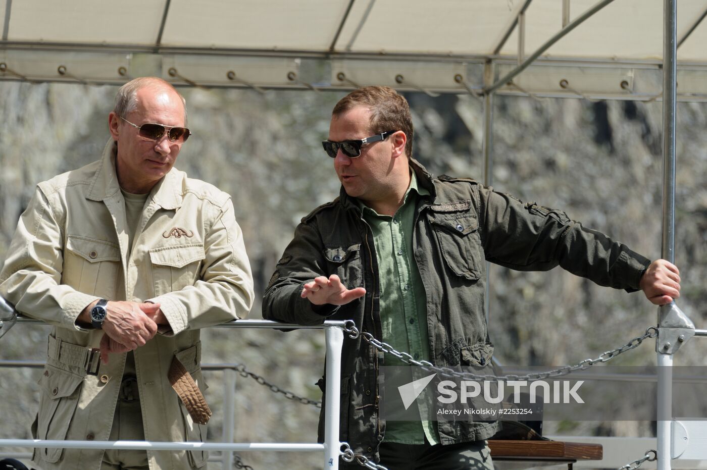 Vladimir Putin and Dmitry Medvedev on holiday