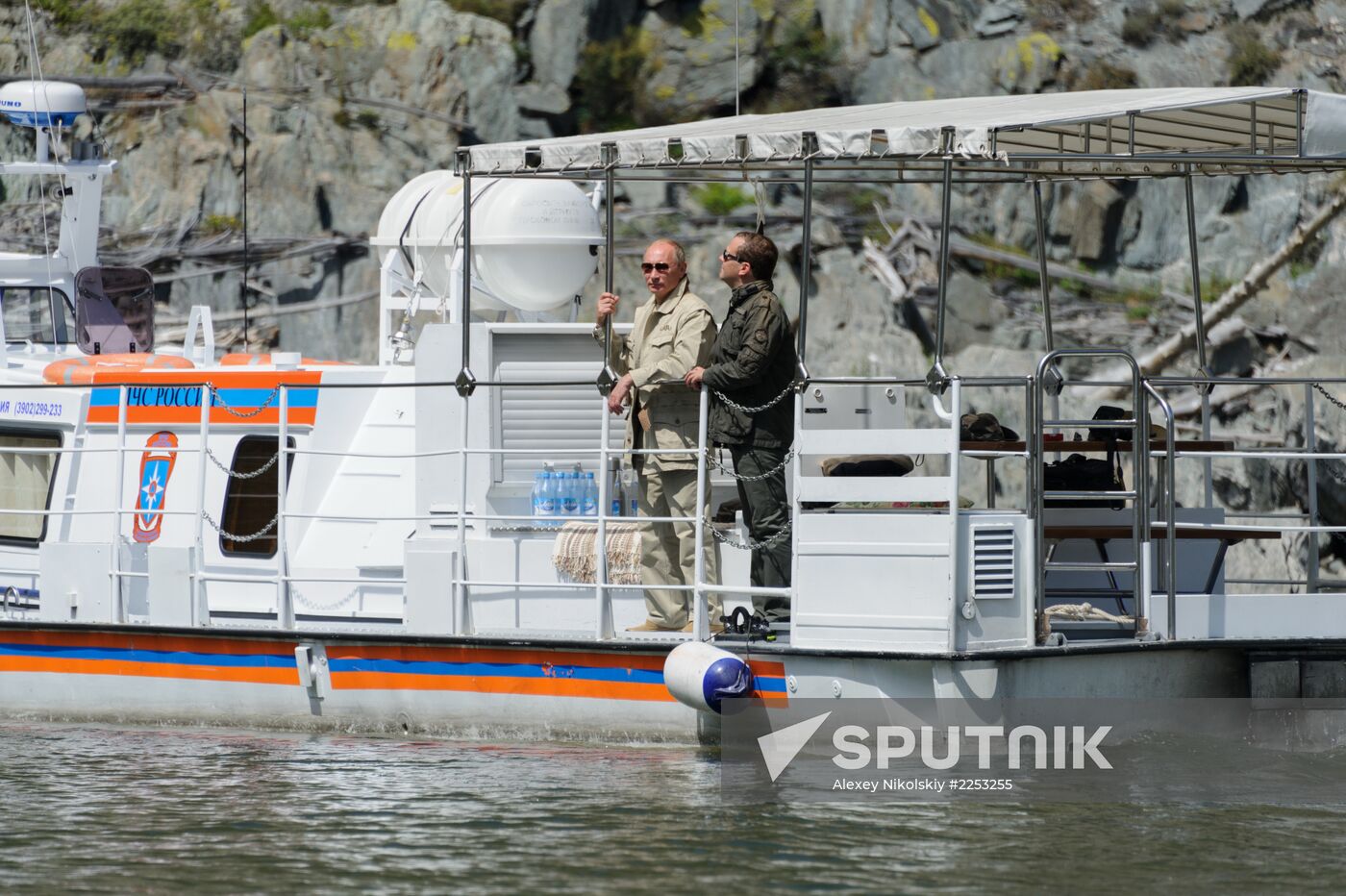 Vladimir Putin and Dmitry Medvedev on holiday