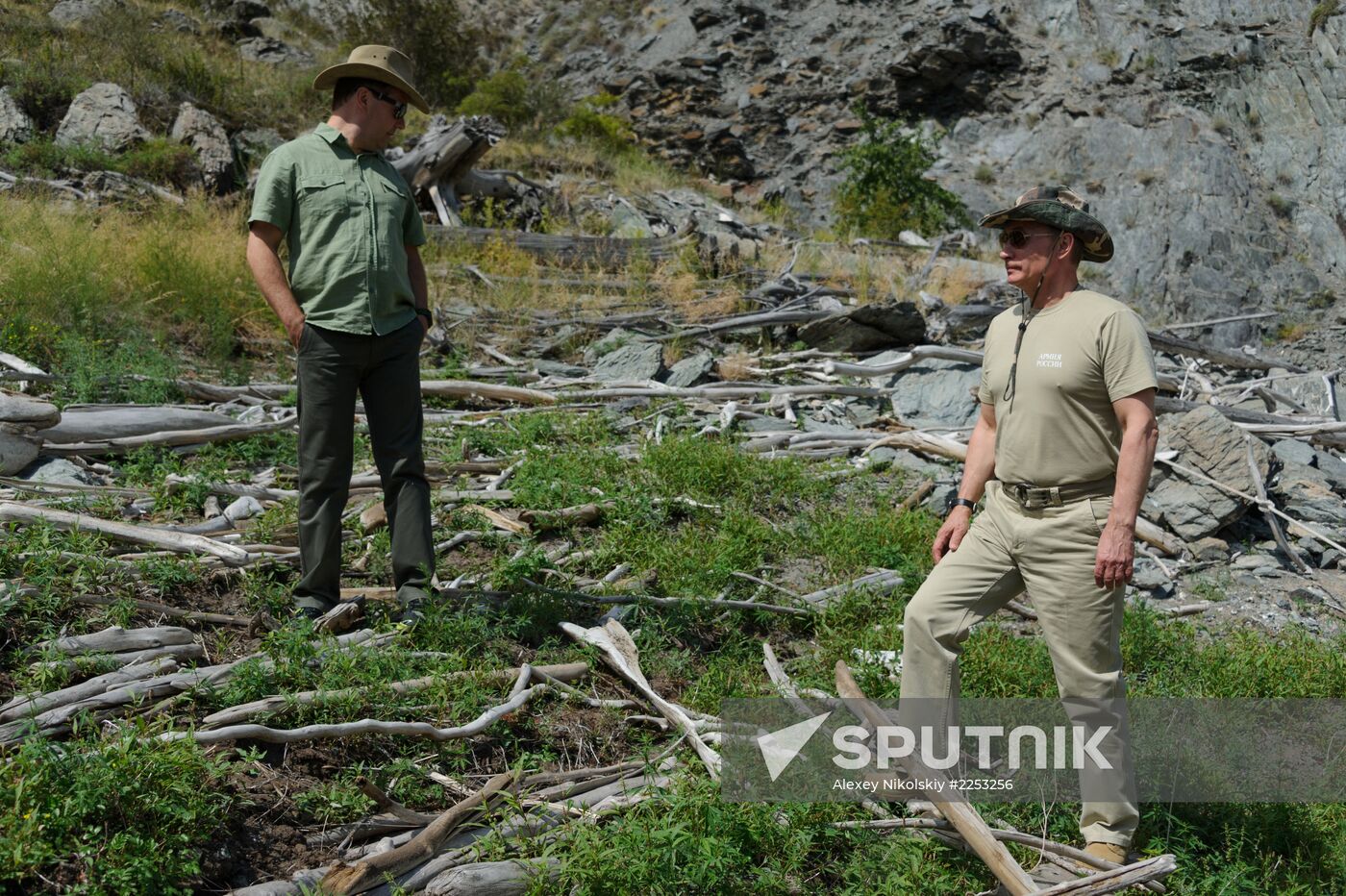 Vladimir Putin and Dmitry Medvedev on holiday