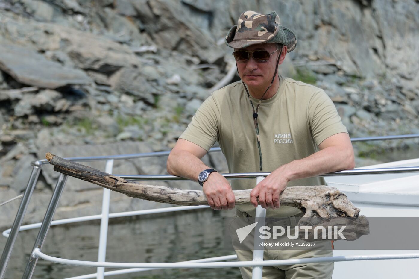 Vladimir Putin and Dmitry Medvedev on holiday