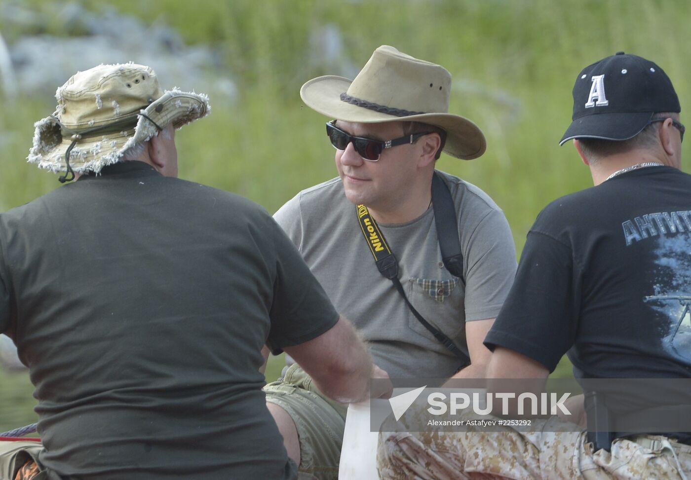 Vladimir Putin and Dmitry Medvedev on holiday