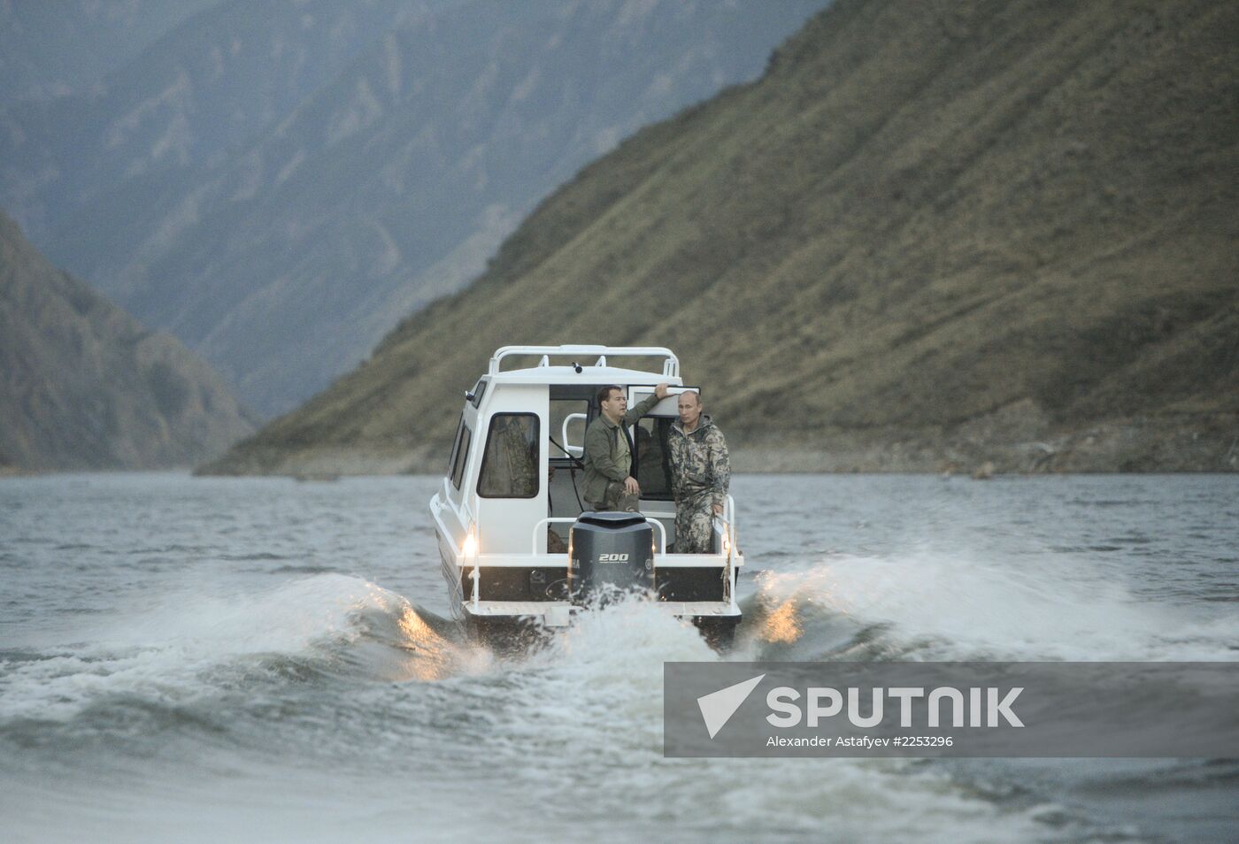 Vladimir Putin and Dmitry Medvedev on holiday