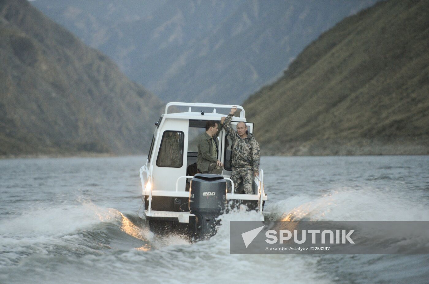 Vladimir Putin and Dmitry Medvedev on holiday