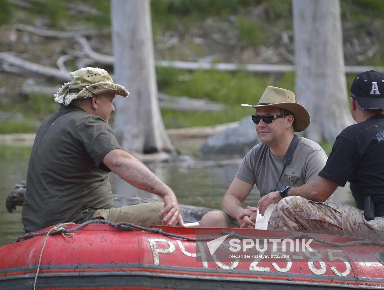 Vladimir Putin and Dmitry Medvedev on holiday