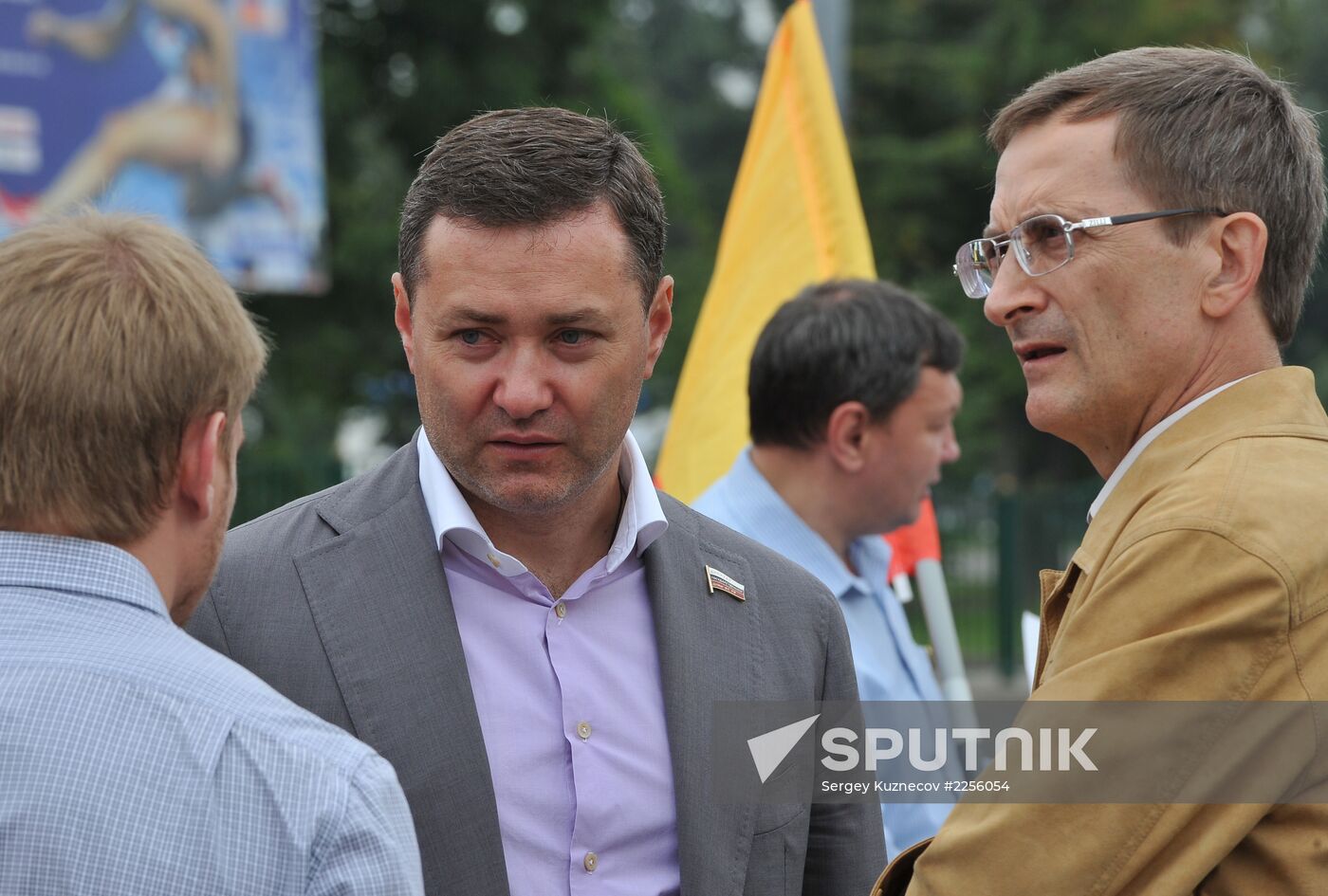 Moscow mayoral candidate Nikolai Levichev participates in picket