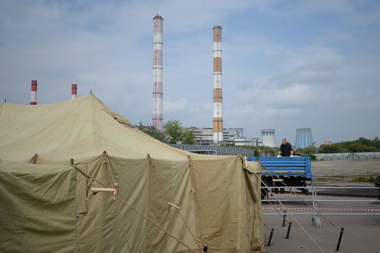 Tent camp for migrants in Moscow