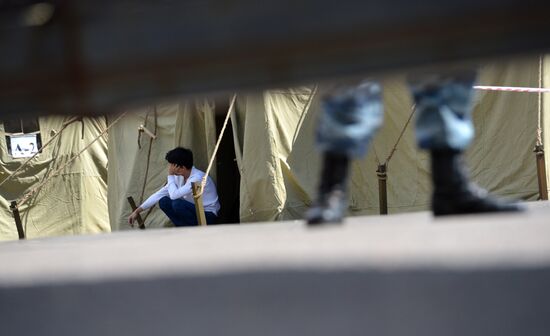 Tent camp for migrants in Moscow