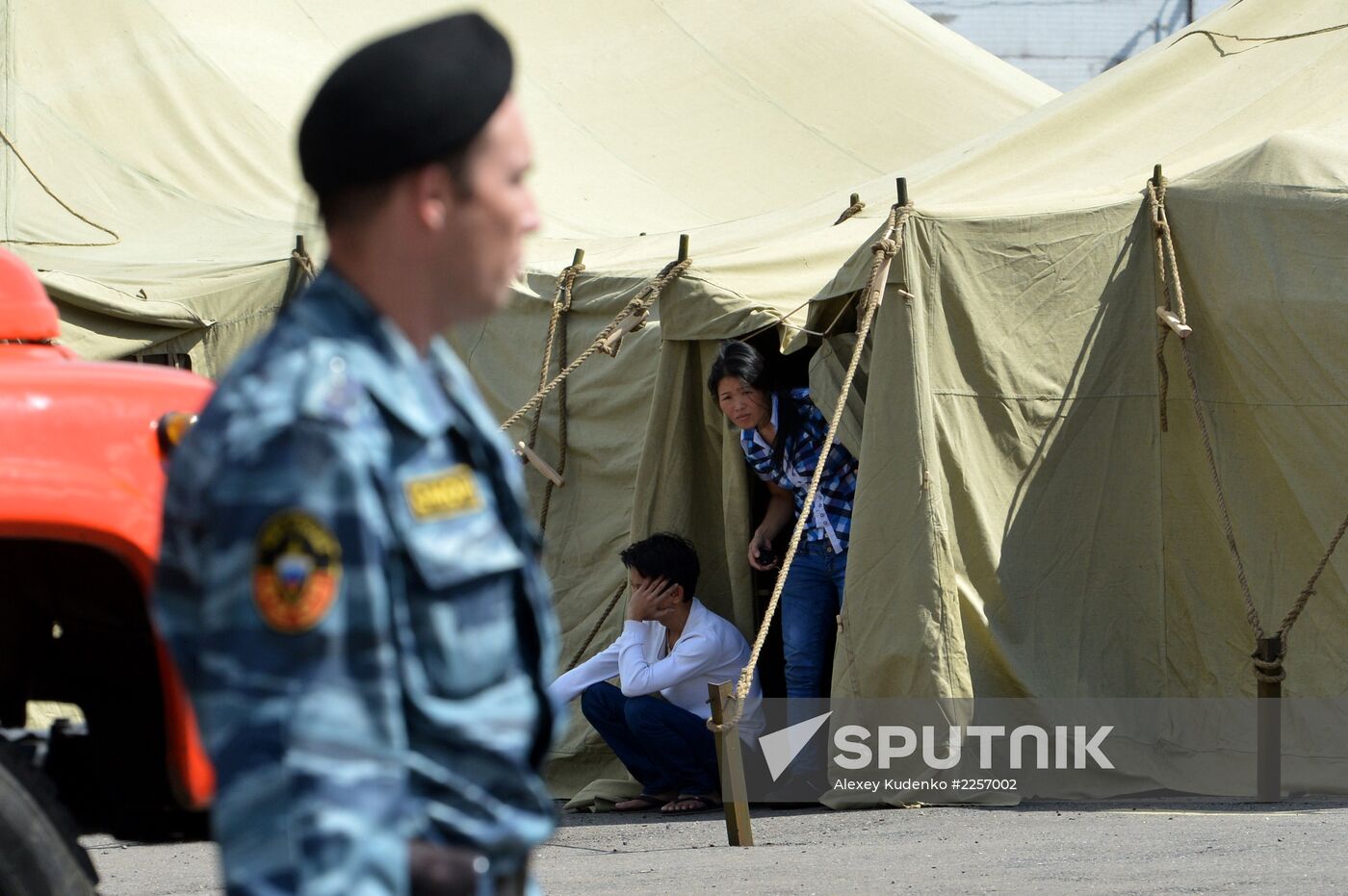 Tent camp for immigrants in Moscow